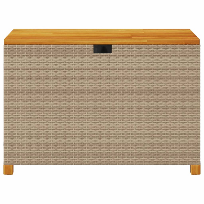 vidaXL Beige Patio Storage Box 43.3"x21.7"x24.8" - Poly Rattan & Acacia Wood