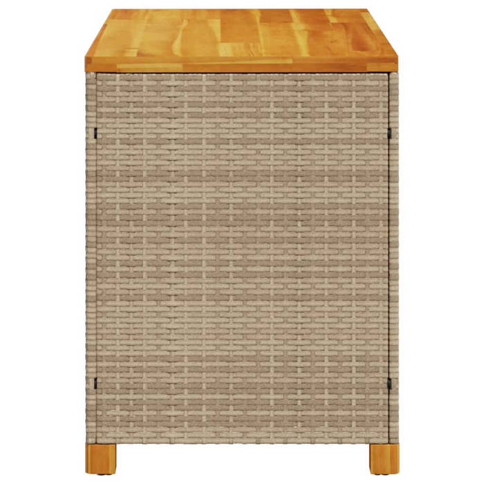 vidaXL Beige Patio Storage Box 43.3"x21.7"x24.8" - Poly Rattan & Acacia Wood