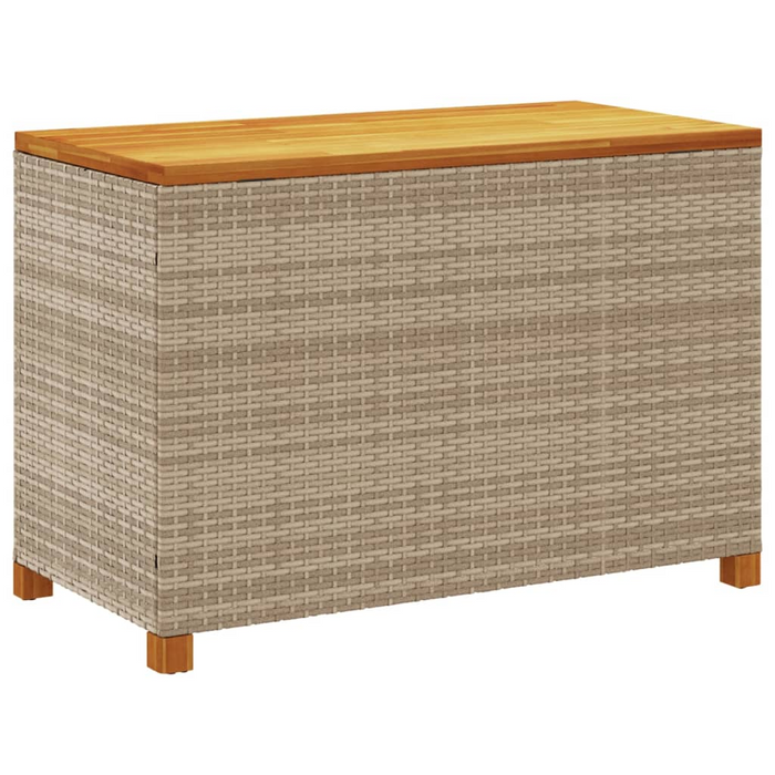 vidaXL Beige Patio Storage Box 43.3"x21.7"x24.8" - Poly Rattan & Acacia Wood