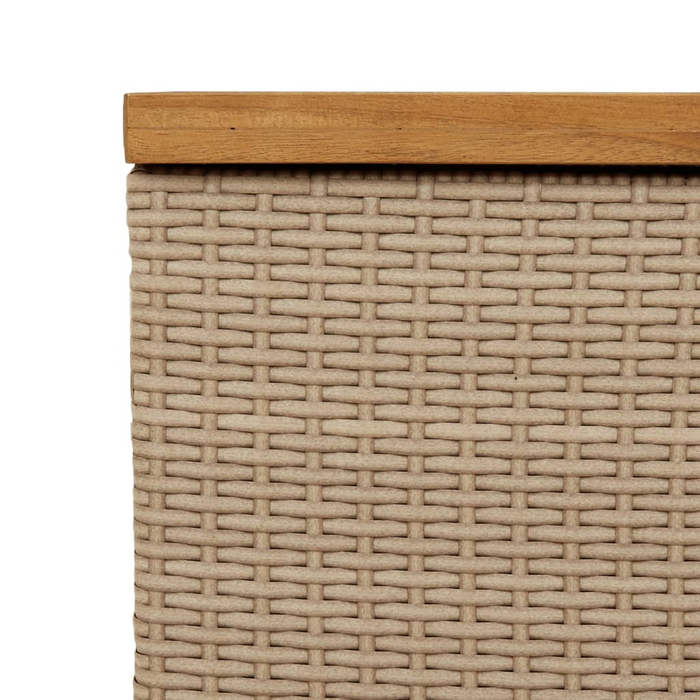 vidaXL Beige Patio Storage Box 43.3"x21.7"x24.8" - Poly Rattan & Acacia Wood