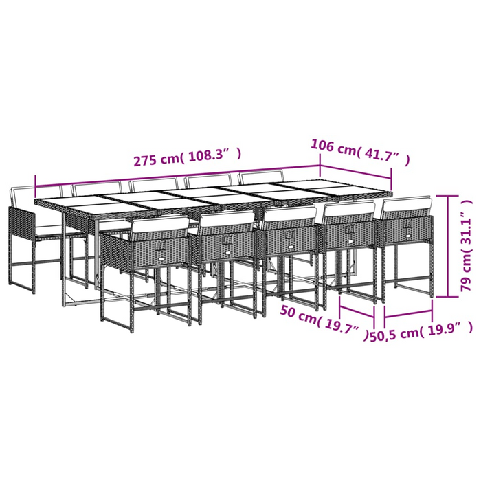 vidaXL 11 Piece Patio Dining Set with Cushions Beige Poly Rattan