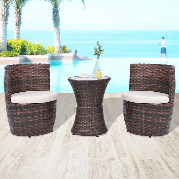 vidaXL 3 Piece Bistro Set with Cushions Poly Rattan Brown, 43111