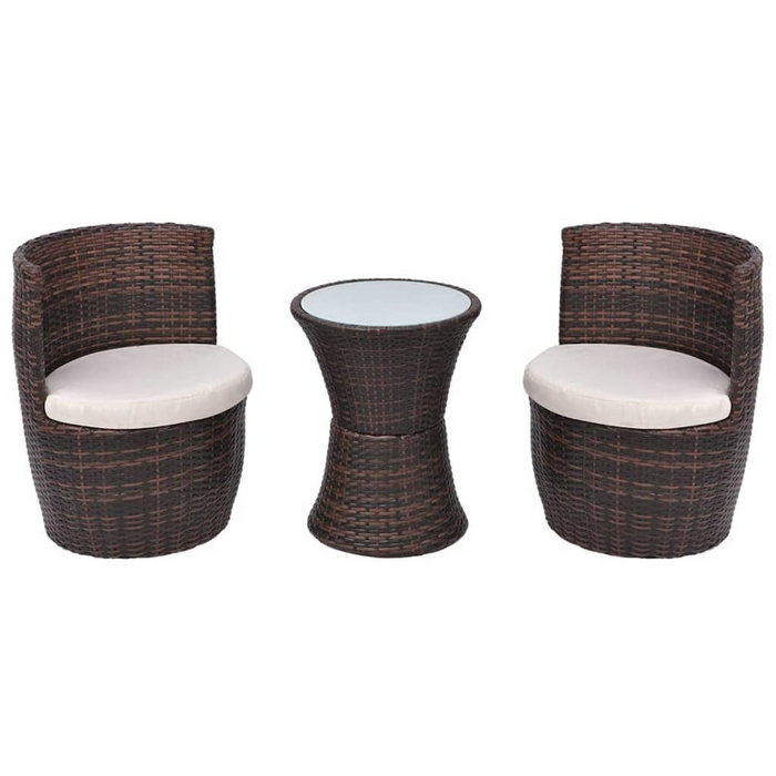 vidaXL 3 Piece Bistro Set with Cushions Poly Rattan Brown, 43111