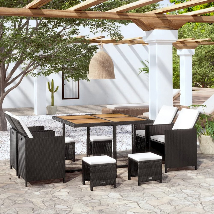 vidaXL 9 Piece Outdoor Dining Set - Poly Rattan & Acacia Wood in Black