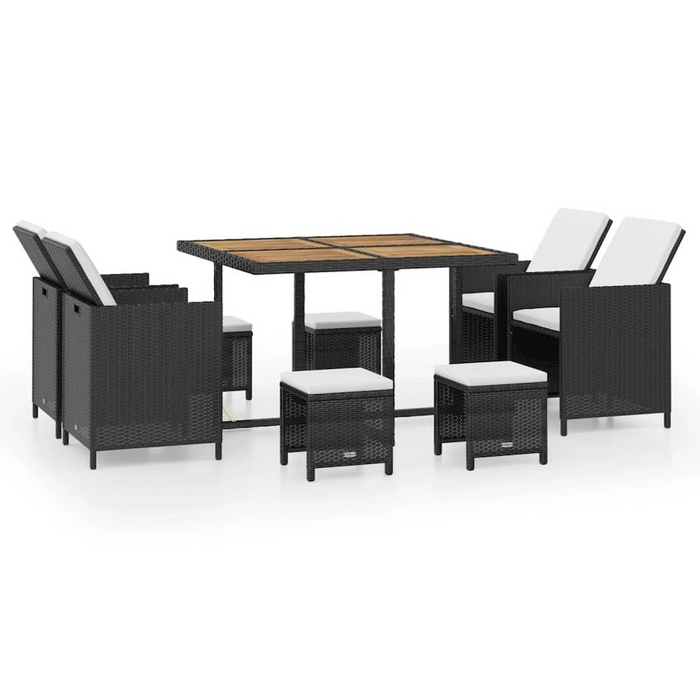 vidaXL 9 Piece Outdoor Dining Set - Poly Rattan & Acacia Wood in Black