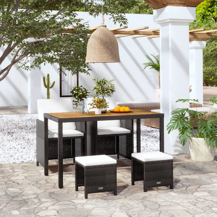 vidaXL 5 Piece Outdoor Dining Set - Poly Rattan & Acacia Wood, Black