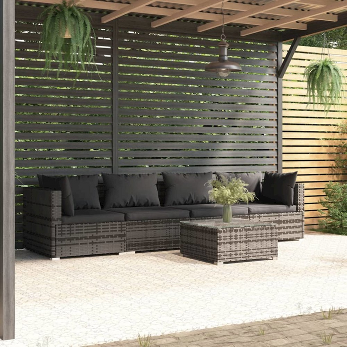 Stylish 5-Piece Patio Furniture Set with Cushions - Poly Rattan, Gray