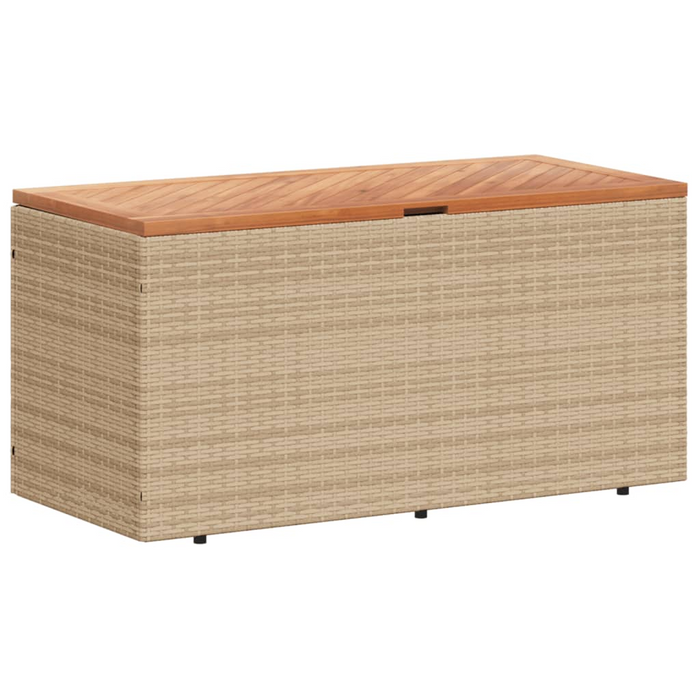 vidaXL Beige Patio Storage Box 43.3"x19.7"x21.3" Poly Rattan & Acacia Wood