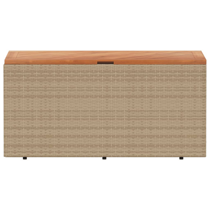 vidaXL Beige Patio Storage Box 43.3"x19.7"x21.3" Poly Rattan & Acacia Wood