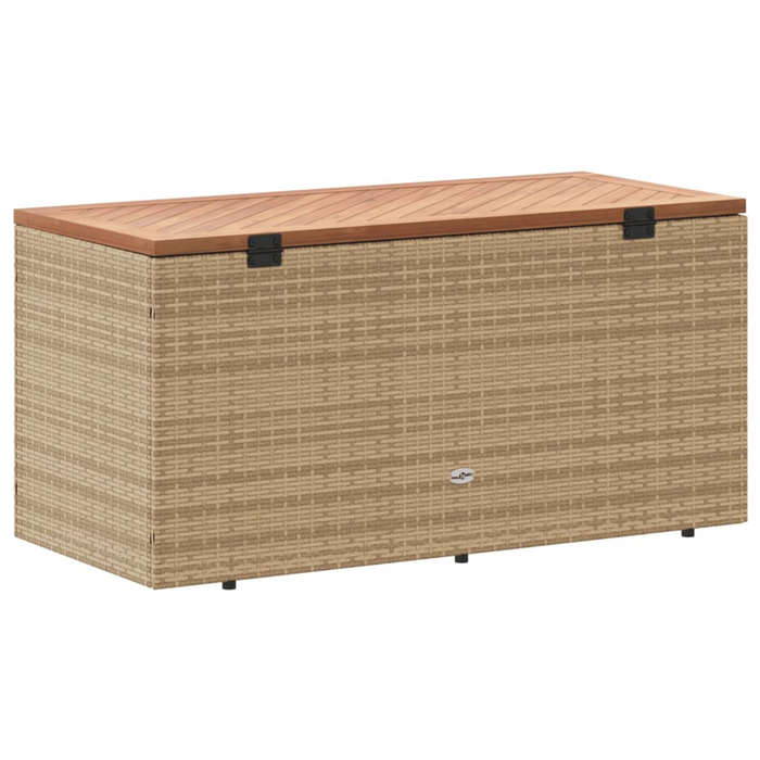 vidaXL Beige Patio Storage Box 43.3"x19.7"x21.3" Poly Rattan & Acacia Wood