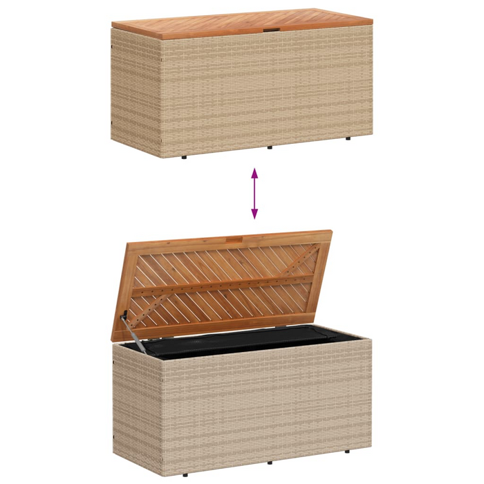 vidaXL Beige Patio Storage Box 43.3"x19.7"x21.3" Poly Rattan & Acacia Wood