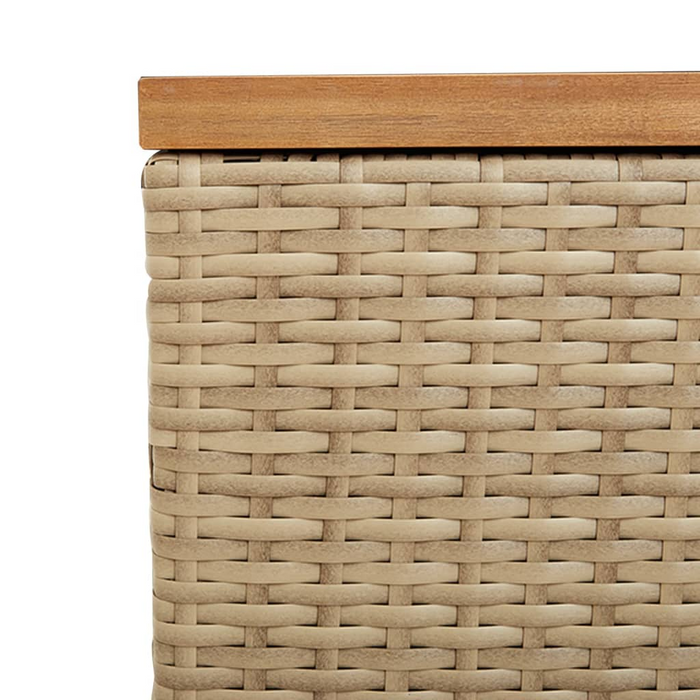 vidaXL Beige Patio Storage Box 43.3"x19.7"x21.3" Poly Rattan & Acacia Wood