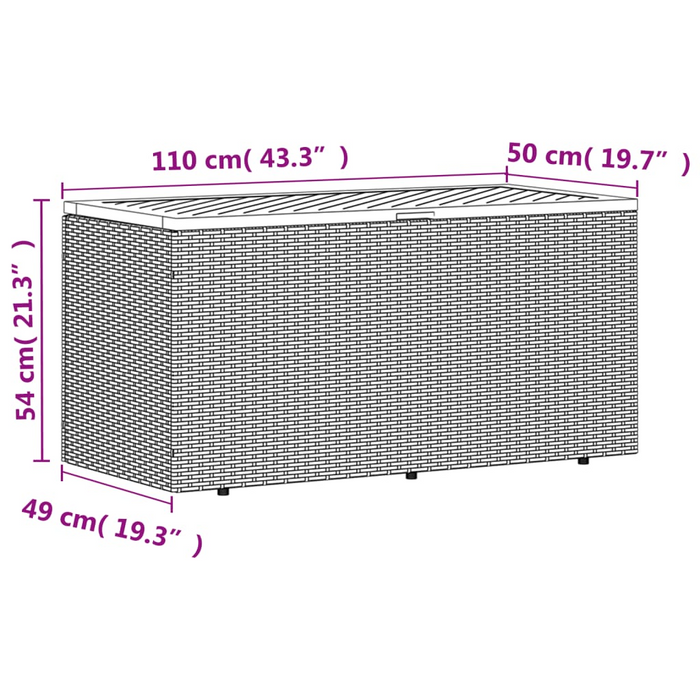 vidaXL Beige Patio Storage Box 43.3"x19.7"x21.3" Poly Rattan & Acacia Wood