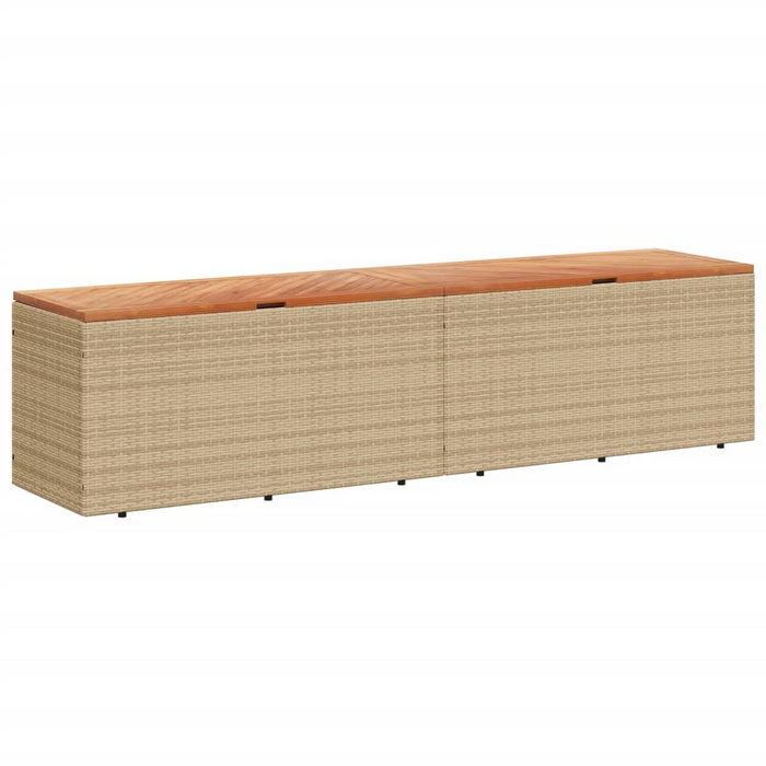 vidaXL Patio Storage Box Beige 86.6"x19.7"x21.3" Poly Rattan Acacia Wood - Weather-Resistant Outdoor Organizer