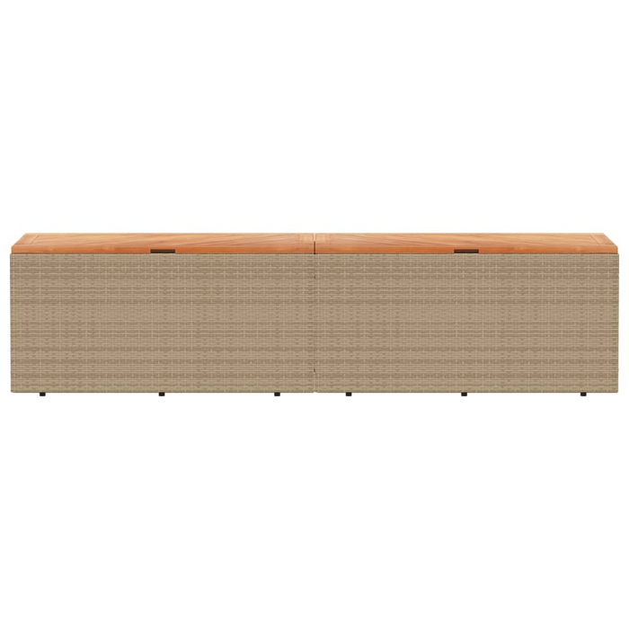 vidaXL Patio Storage Box Beige 86.6"x19.7"x21.3" Poly Rattan Acacia Wood - Weather-Resistant Outdoor Organizer