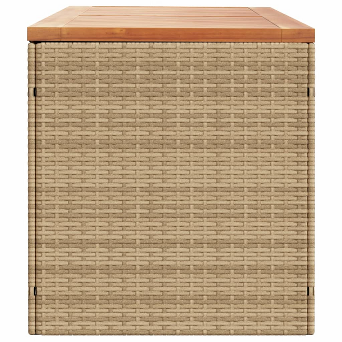 vidaXL Patio Storage Box Beige 86.6"x19.7"x21.3" Poly Rattan Acacia Wood - Weather-Resistant Outdoor Organizer