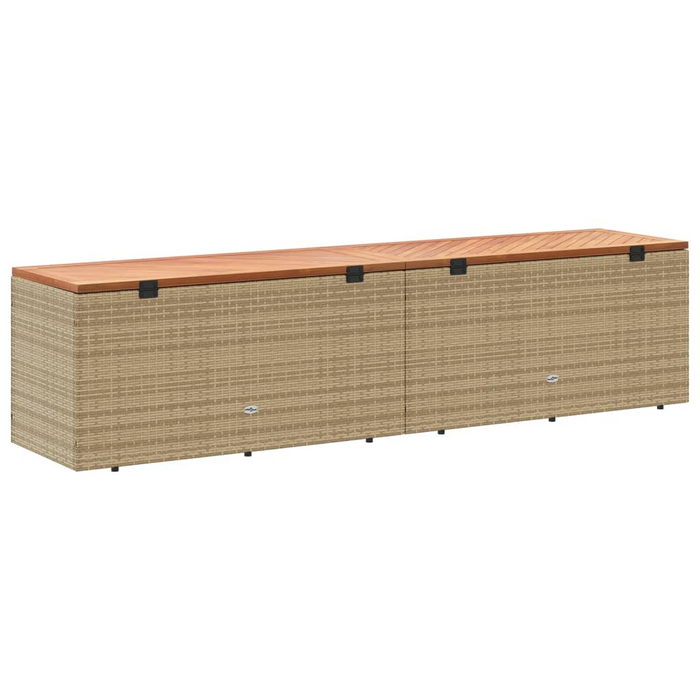 vidaXL Patio Storage Box Beige 86.6"x19.7"x21.3" Poly Rattan Acacia Wood - Weather-Resistant Outdoor Organizer