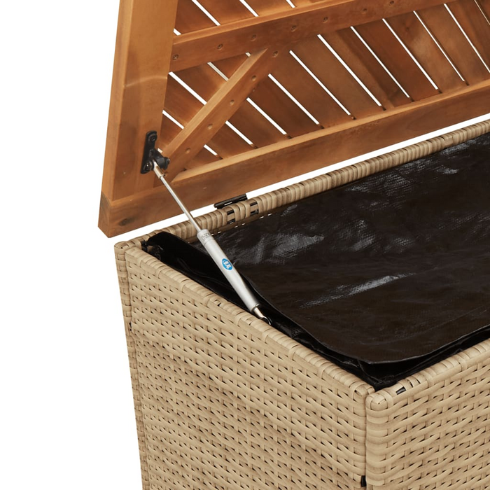 vidaXL Patio Storage Box Beige 86.6"x19.7"x21.3" Poly Rattan Acacia Wood - Weather-Resistant Outdoor Organizer