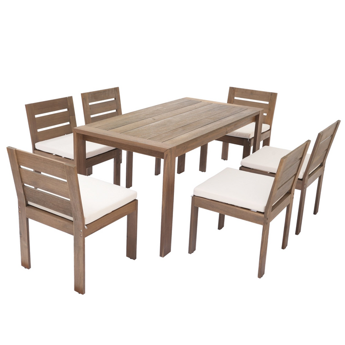 7 Piece Acacia Wood Outdoor Dining Set – Perfect for Patio, Balcony, Backyard – Easy Assembly, Comfortable Cushions, Stylish Design