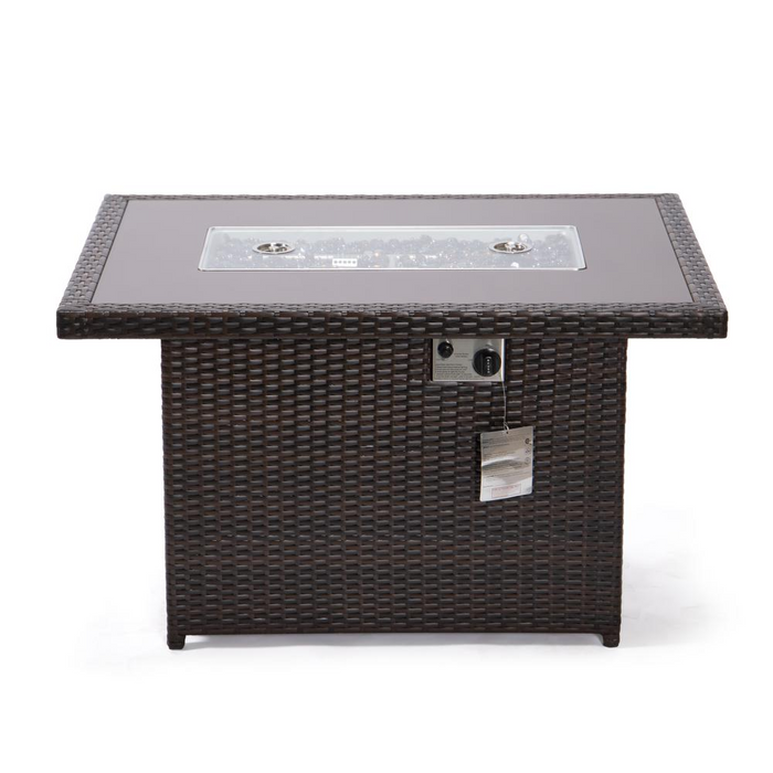 LeisureMod Mace Wicker Patio Modern Propane Fire Pit Table, Dark Brown - Cozy, Elegant, and Functional Outdoor Ambiance