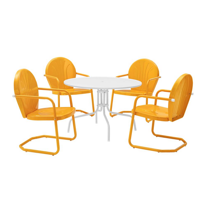 Griffith 5Pc Outdoor Metal Dining Set - Tangerine Gloss/White Satin - Retro Style with Durability