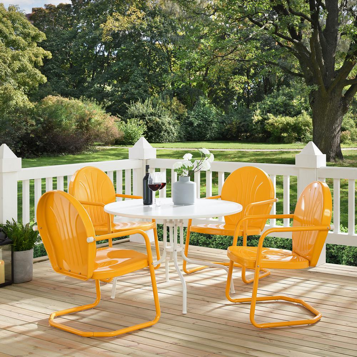 Griffith 5Pc Outdoor Metal Dining Set - Tangerine Gloss/White Satin - Retro Style with Durability