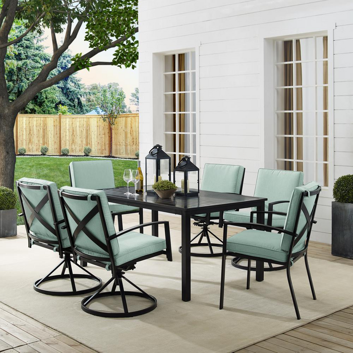 Kaplan 7Pc Outdoor Metal Dining Set - Mist/Oil Rubbed Bronze - Table, 4 Swivel Chairs, & 2 Regular Chairs