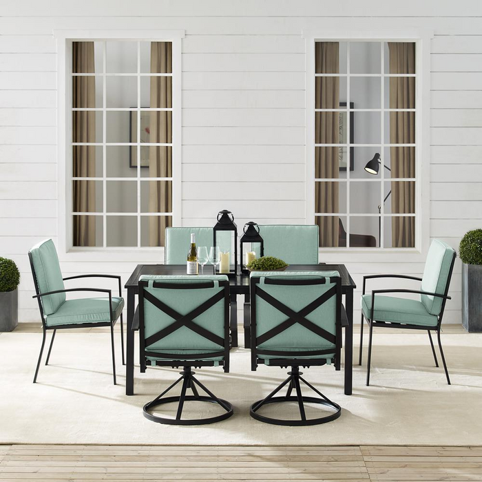 Kaplan 7Pc Outdoor Metal Dining Set - Mist/Oil Rubbed Bronze - Table, 4 Swivel Chairs, & 2 Regular Chairs