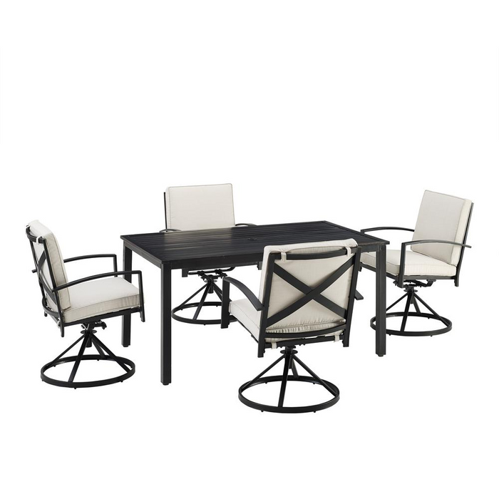 Kaplan 5-Piece Outdoor Metal Dining Set – Oatmeal/Oil Rubbed Bronze, Table & 4 Swivel Chairs