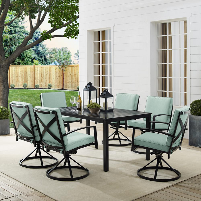 Kaplan 7Pc Outdoor Metal Dining Set - Mist/Oil Rubbed Bronze | Table & 6 Swivel Chairs