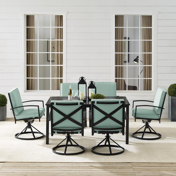 Kaplan 7Pc Outdoor Metal Dining Set - Mist/Oil Rubbed Bronze | Table & 6 Swivel Chairs