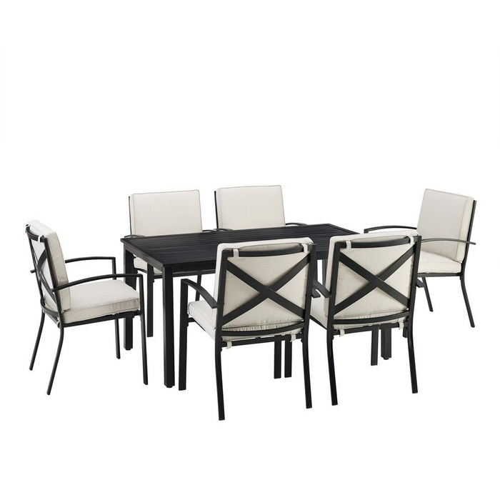 Kaplan 7Pc Outdoor Metal Dining Set with Oatmeal Cushions & Oil Rubbed Bronze Finish - Table & 6 Chairs