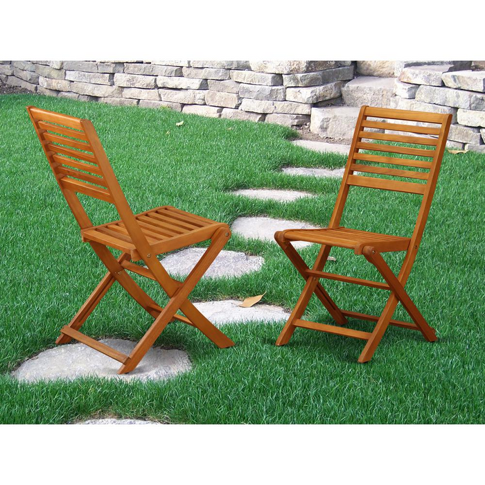 East West Furniture Cameron Foldable Outdoor Dining Chairs, Acacia Wood, Set of 2, Natural Oil Finish