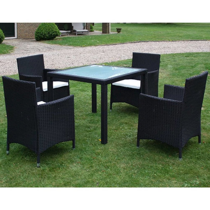 vidaXL 5 Piece Poly Rattan Outdoor Dining Set with Cushions - Black