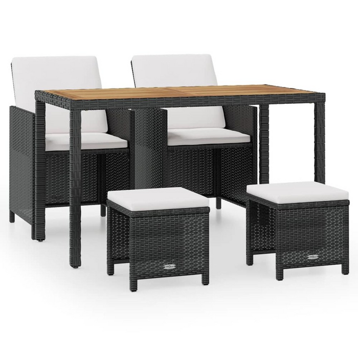 vidaXL 5 Piece Outdoor Dining Set - Poly Rattan & Acacia Wood, Black