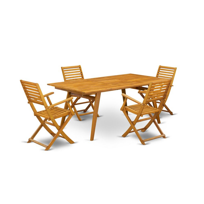 East West Furniture DEBS5CANA 5-Pc Outdoor Dining Table Set with Natural Oil Finish - 4 Patio Arm Chairs and Rectangular Table