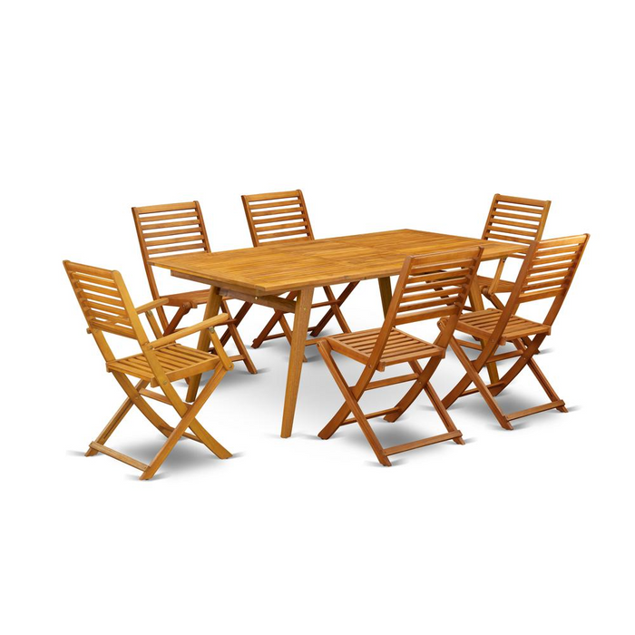 East West Furniture 7-Piece Outdoor Dining Table Set - 6 Arm Chairs & Natural Oil Finish Table