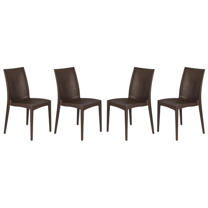 Weave Mace Indoor/Outdoor Dining Chair Set of 4 - Stylish Armless Chairs with UV Protection & Stackable Design