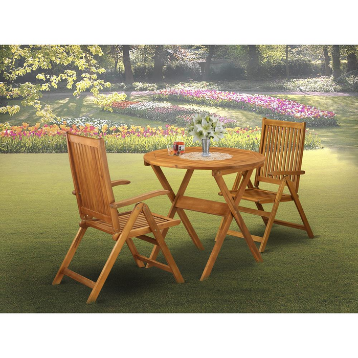 3-Pc Patio Outdoor Dining Set with Folding Table & 2 Chairs - Natural Oil Finish