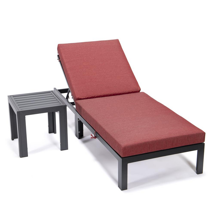 Elegant Chelsea Modern Outdoor Chaise Lounge Chair with Side Table & Cushions