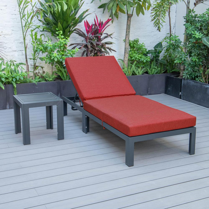 Elegant Chelsea Modern Outdoor Chaise Lounge Chair with Side Table & Cushions