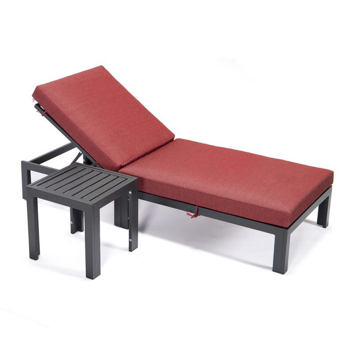 Elegant Chelsea Modern Outdoor Chaise Lounge Chair with Side Table & Cushions