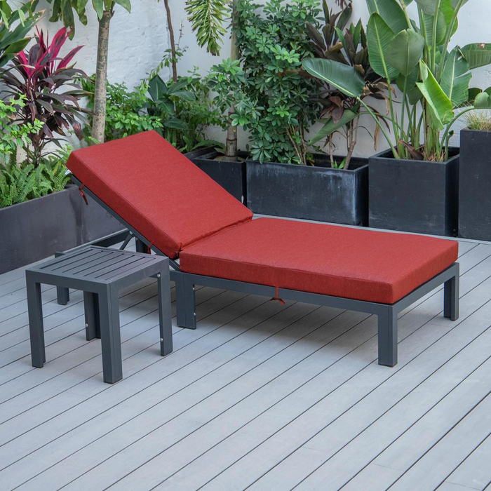 Elegant Chelsea Modern Outdoor Chaise Lounge Chair with Side Table & Cushions