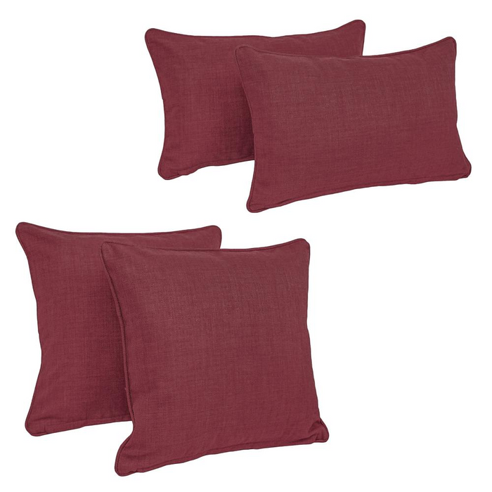 Double-corded Solid Outdoor Spun Polyester Throw Pillows with Inserts (Set of 4)  9819-CD-S4-REO-SOL-17