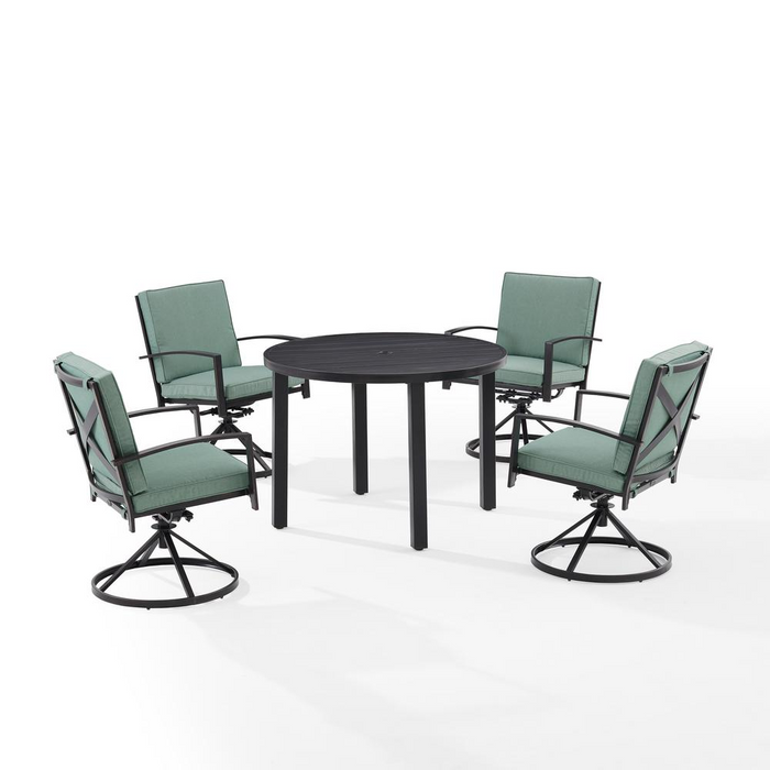 Kaplan 5Pc Outdoor Metal Round Dining Set – Mist & Oil Rubbed Bronze | Table & 4 Swivel Chairs