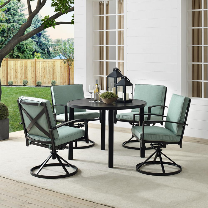 Kaplan 5Pc Outdoor Metal Round Dining Set – Mist & Oil Rubbed Bronze | Table & 4 Swivel Chairs