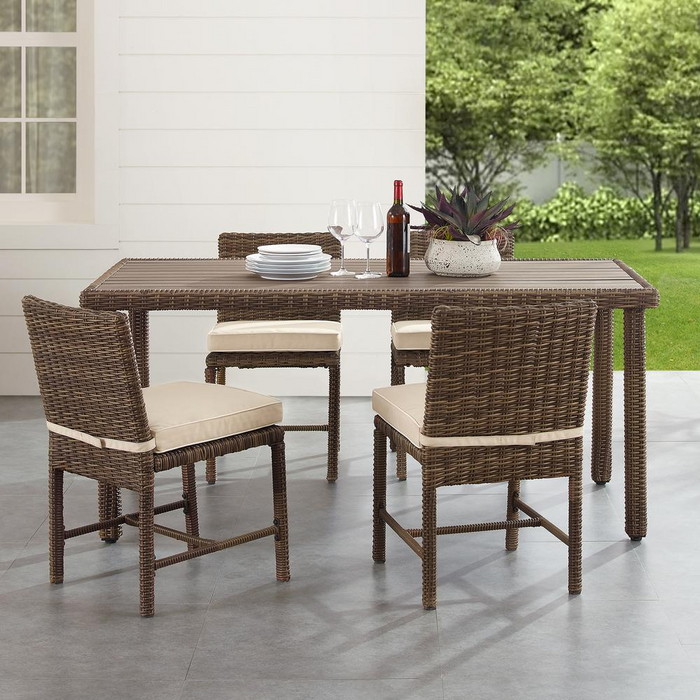 Bradenton 5Pc Outdoor Wicker Dining Set - Sand/Weathered Brown - Table & 4 Chairs