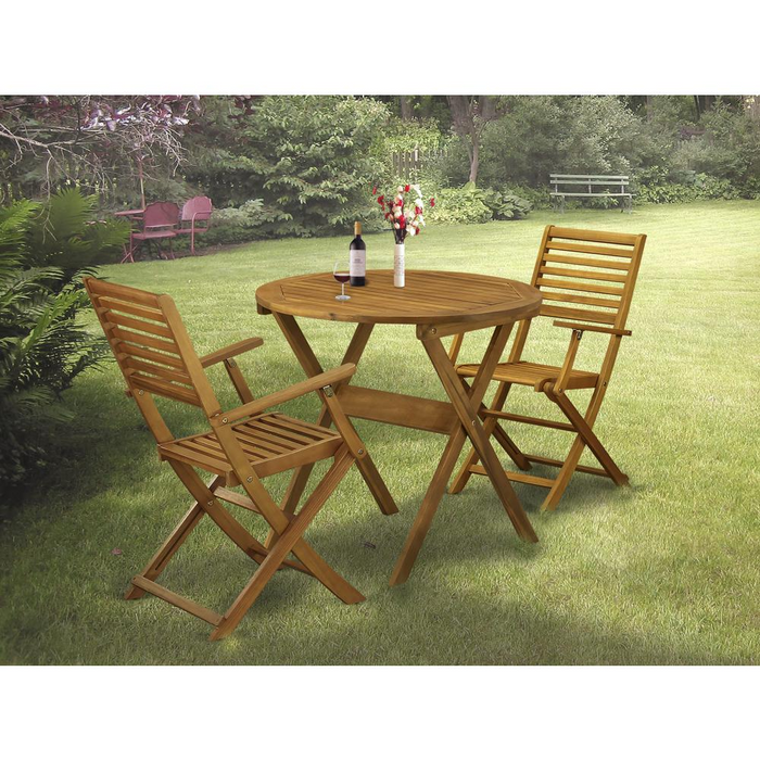 East West Furniture 3-Piece Outdoor Dining Table Set – Natural Oil Finish | Ideal for Garden, Terrace, Bistro, and Porch