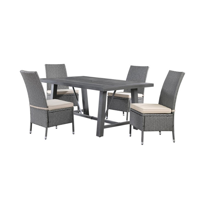 5-Piece Outdoor Dining Table in Grey Aluminum Metal | Patio Dining Set