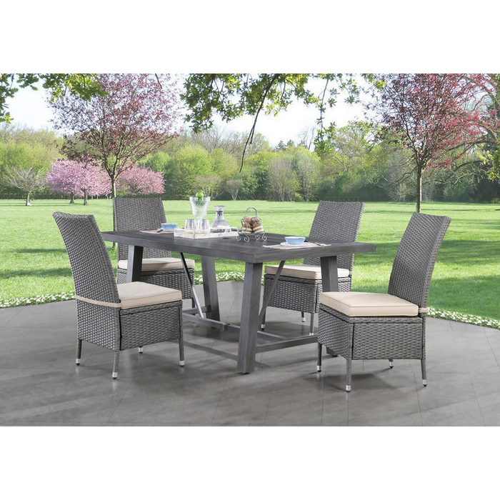 5-Piece Outdoor Dining Table in Grey Aluminum Metal | Patio Dining Set